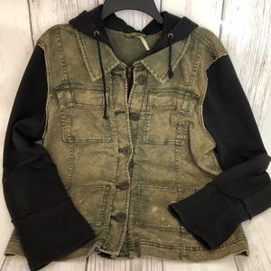 Free People Distressed hoodie green jacket utility
